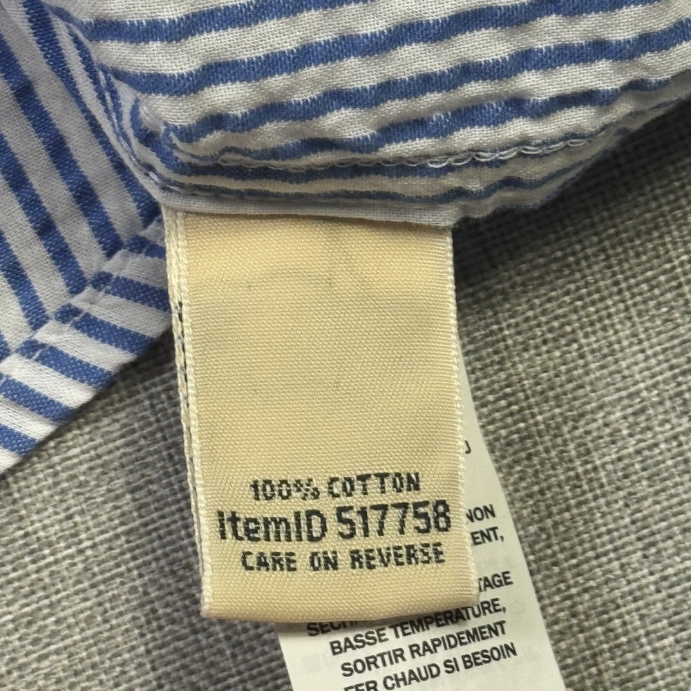 L.L. Bean Seersucker Button-Up Womens XL Petites Blue Striped Collared Cotton - Picture 3 of 10